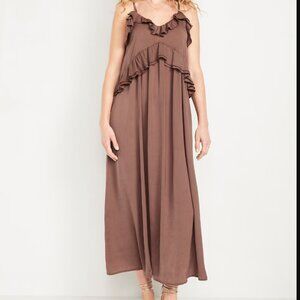 NWT Old Navy Maxi Dress Warm Taupe - Size Medi - Boho Ruffle Flowy Summer Dress
